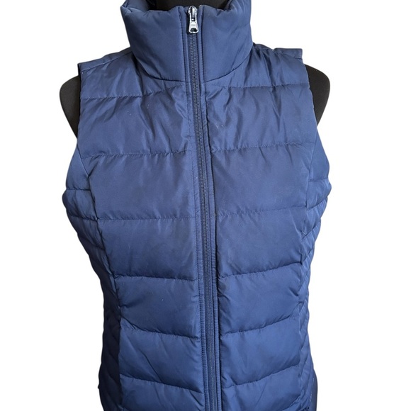 Lands' End Women's Down Puffer Vest Navy Blue S (6-8) High Neck Zip Front - Picture 1 of 11